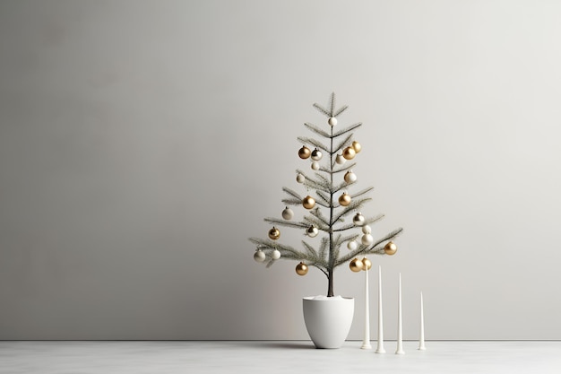 Photo white empty wall with sleek christmas tree christmas design mockup