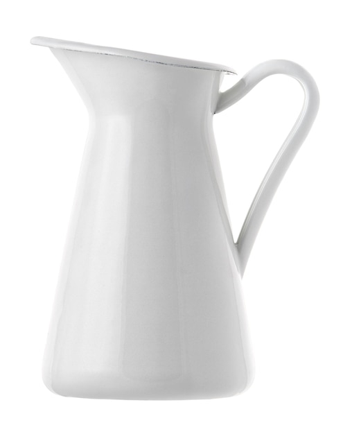 Photo white enamel antique jug