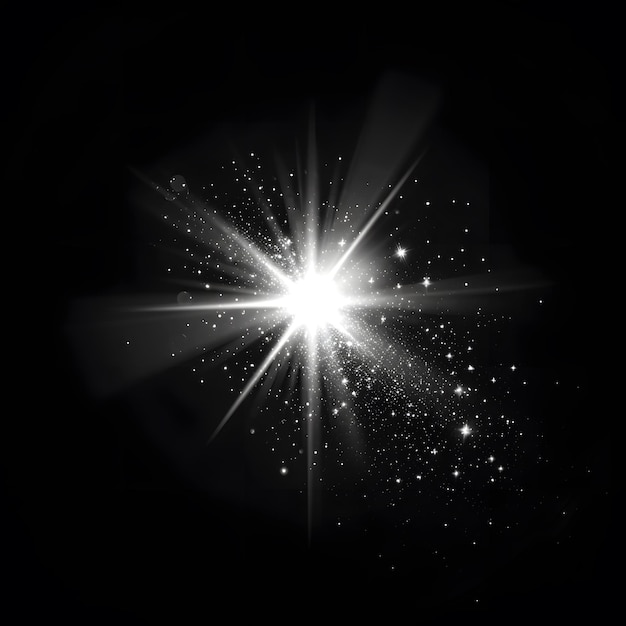 white ens flare or star isolated on black background