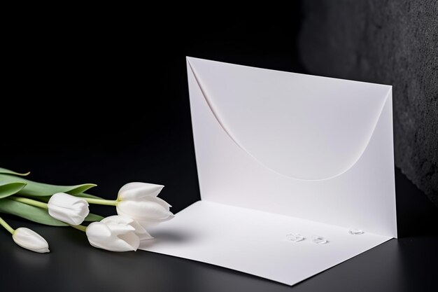 A white envelope with a flower next to it