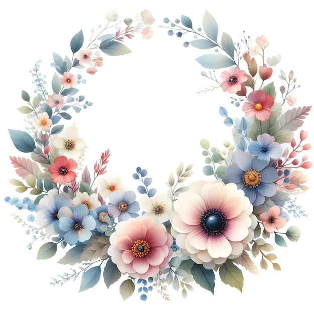 White Environment with Watercolor Style Blossom Wreath