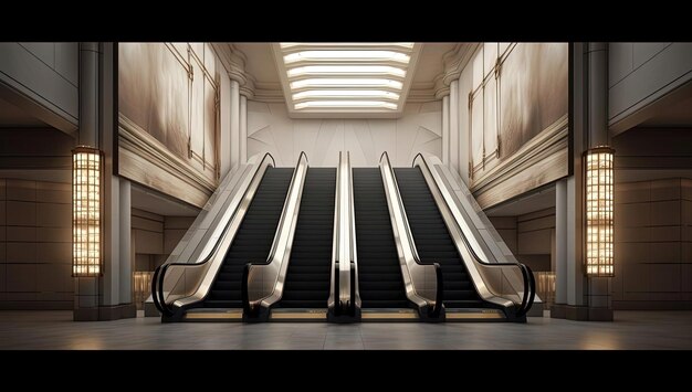 white escalator with an empty billboard