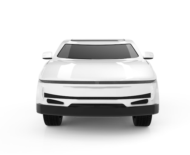 White ev car or electric vehicle on white background