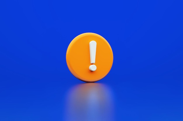 White exclamation mark symbol and attention or caution sign over blue background, 3d render