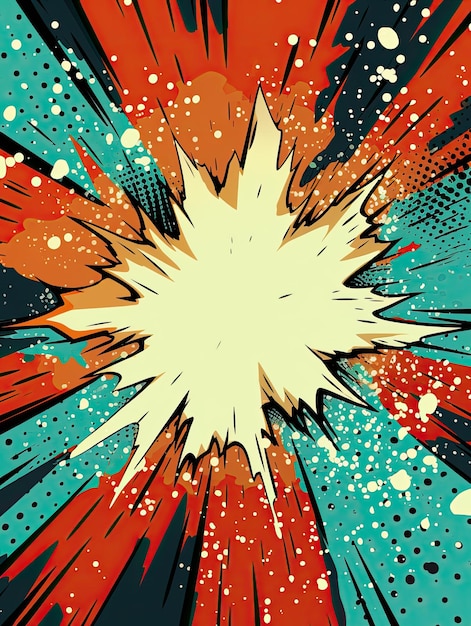 a white explosion on a blue and red background