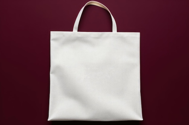 White fabric bag on a burgundy background a place for text