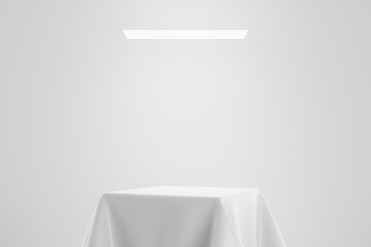 Photo white fabric on pedestal or podium display with satin textile platform concept on studio background. blank shelf stand for showing product. 3d rendering.