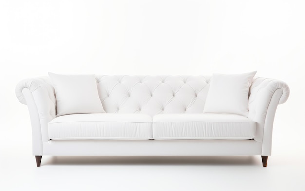 Фото Белый тканевый диван современный тканевый диван 2 места белый тканевый диван изолирован на белом фоне