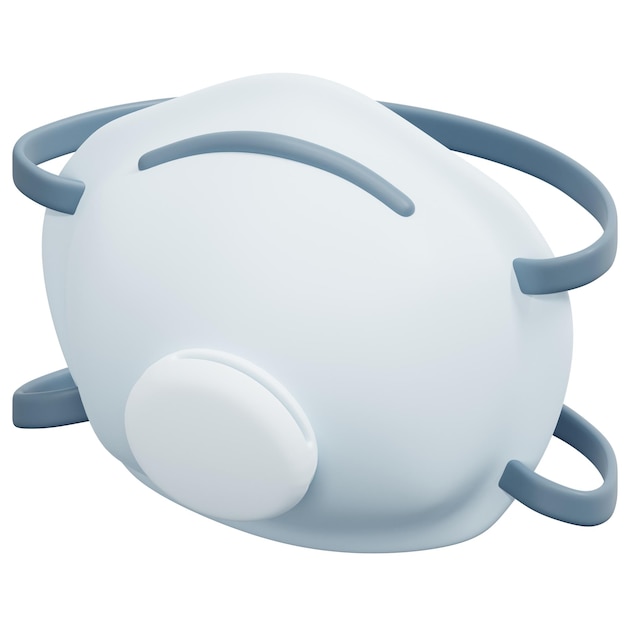 A white face mask with gray handles and a gray band.