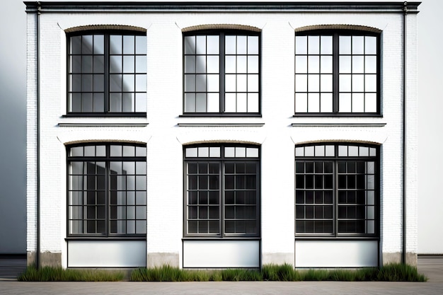 White factory windows made of aluminium with window frames generative ai