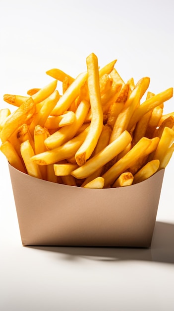 White fast food box showcases tempting fries on white backdrop Vertical Mobile Wallpaper