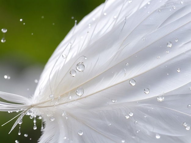 white feather with drops of dew