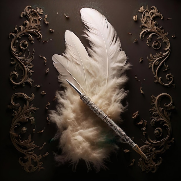 A white feather with a silver knife pen