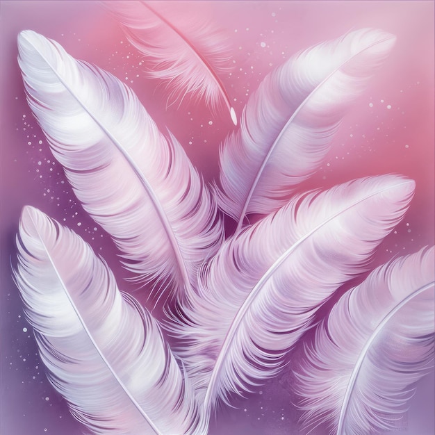 White feathers on a pink background