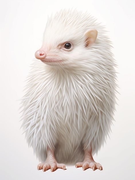 A white ferret with a long neck and long hair.