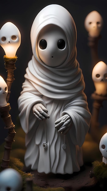 белая фигура мумии, завернутая в белое одеяние