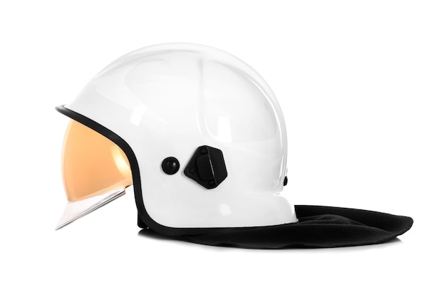 a white fire fighter helmet over white background