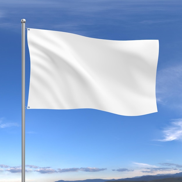 青い空を背景に白い旗