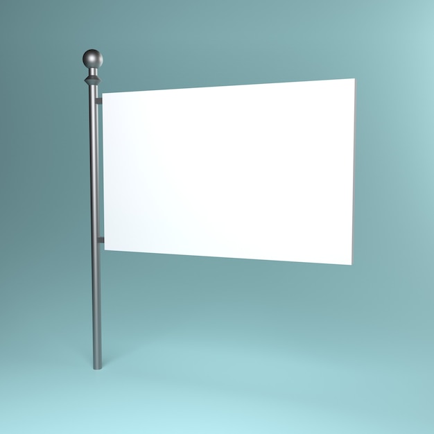 White flag on a metal flagpole 3d illustration