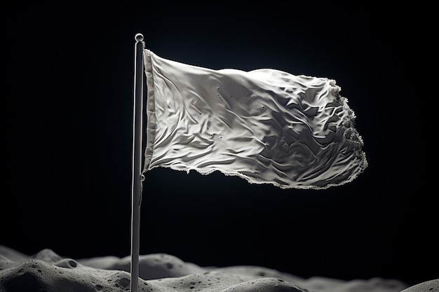 White flag on moon on the dark surface