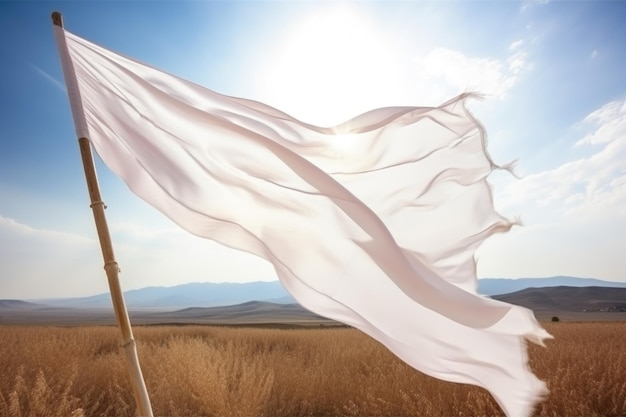 A white flag of surrender waving on a battlefield