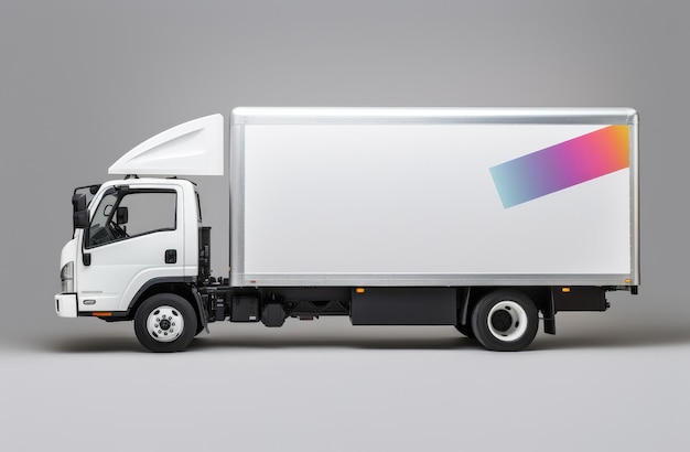 Photo white flatbed truck on a gray background