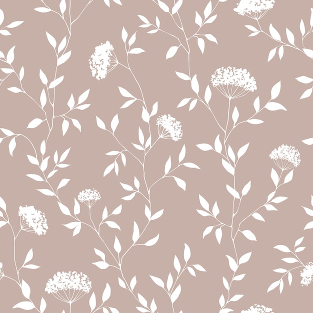 Photo white floral seamless pattern on coffee color background. vintage elegant botanical repeat print