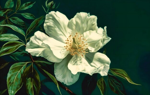 white flower blooming against a green background