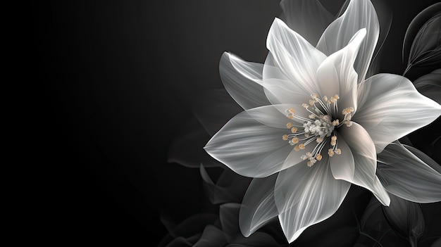 White Flower Design on Black Background Generative AI