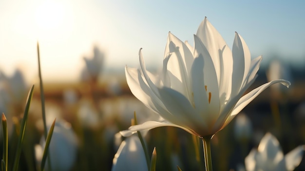 Белый цветок в поле травы
