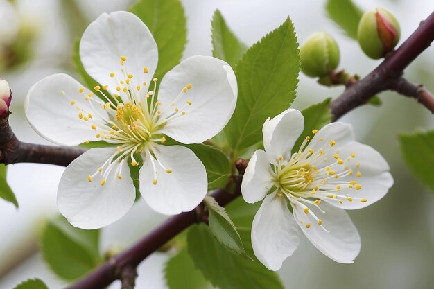 Photo white flower of plum