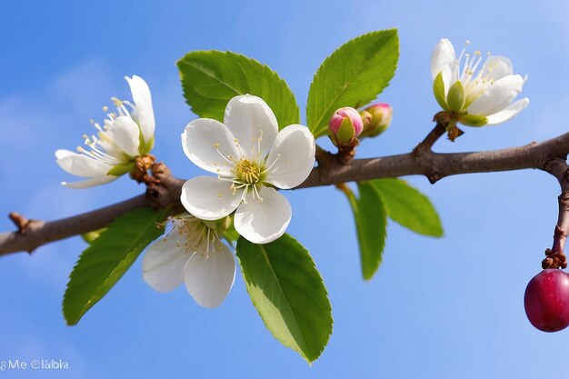 Photo white flower of plum