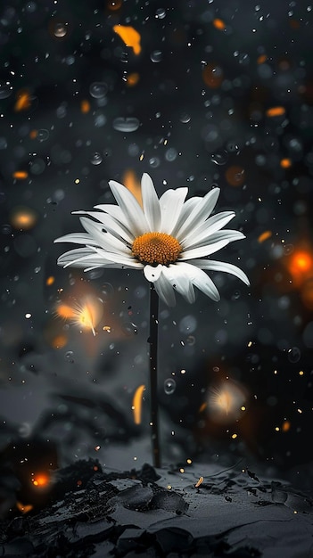 White Flower on Puddle of Water