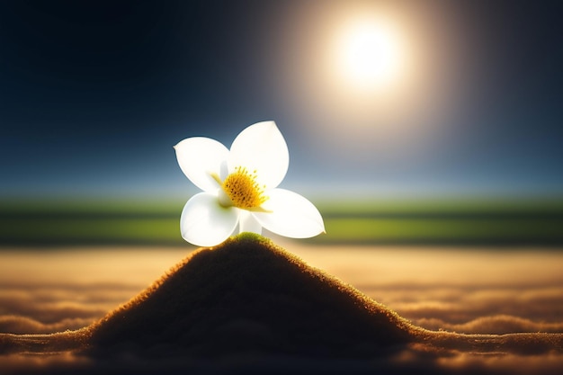 A white flower on a sand dune