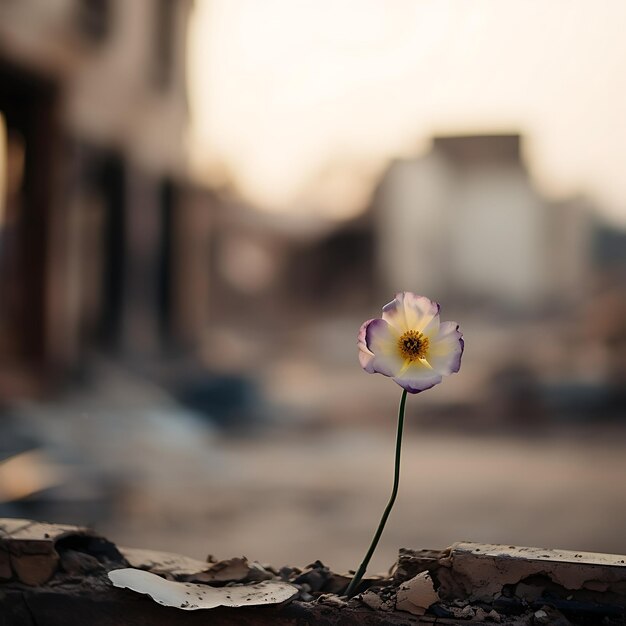 Photo white flower in war zone