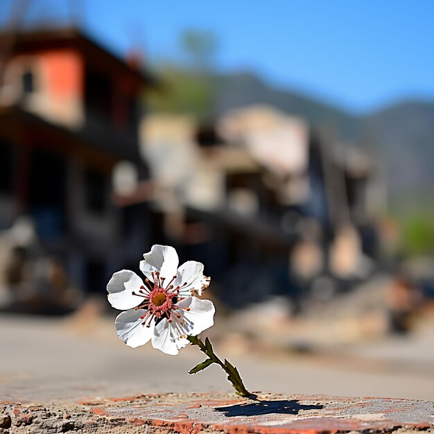 Photo white flower in war zone