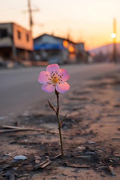 Photo white flower in war zone