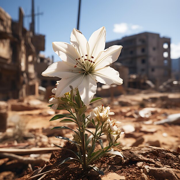 Photo white flower in war zone