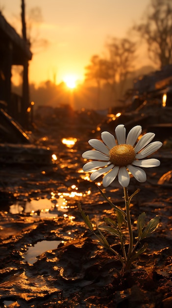 Photo white flower in war zone