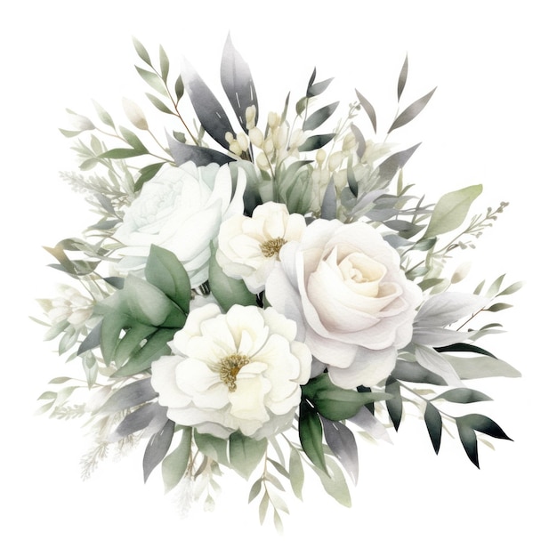 White flower watercolor isolated Illustration AI GenerativexA