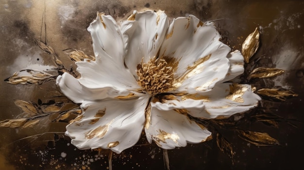 A white flower with gold and white paint