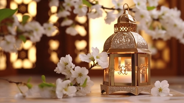 White flower with golden lantern