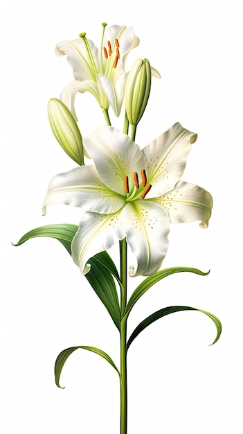 a white flower with green leaves on background