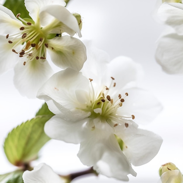 A white flower with green leaves and the word apple on it