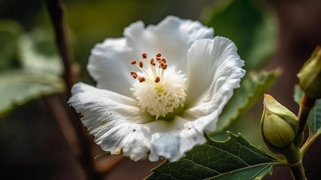 A white flower with a large center of the flower