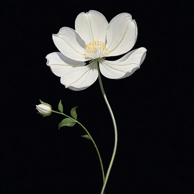 Foto fiore bianco con più petali e foglie verdi su un singolo gambo