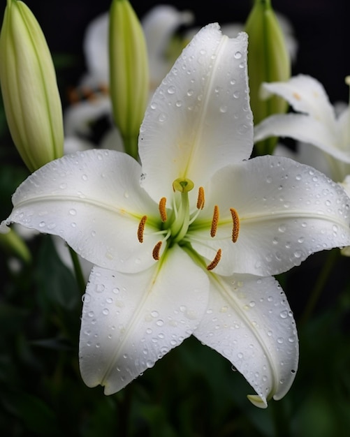 빗방울이 맺힌 하얀 꽃