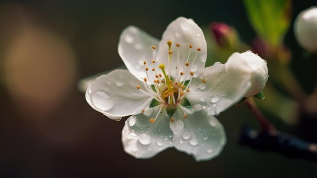 A white flower with water droplets on it generative AI