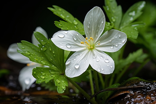 물방울이 맺힌 하얀 꽃