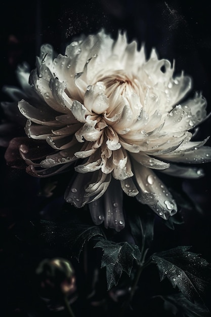 A white flower with water drops on it